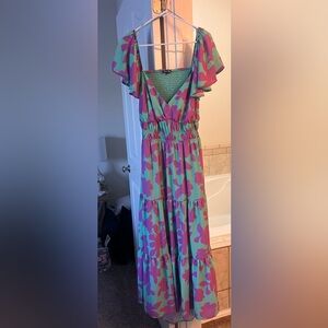 Fashion Nova Mint Green and Pink Floral Maxi Dress